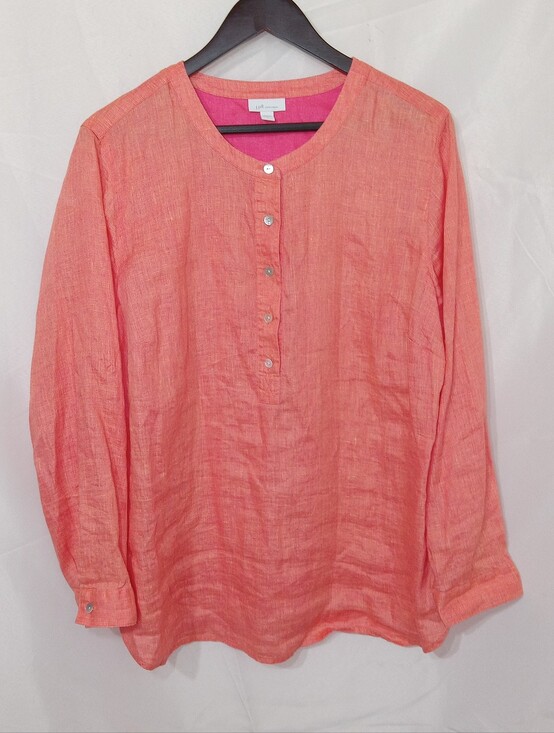 J. Jill Tops - J Jill Love Linen Top XL Coral Pink Orange Button Front Lagenlook Coastal Resort